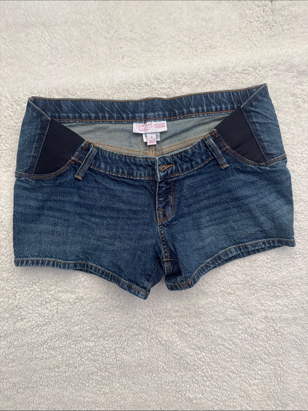 Dark Blue Denim Women’s Maternity Shorts with Elastic Side Panels